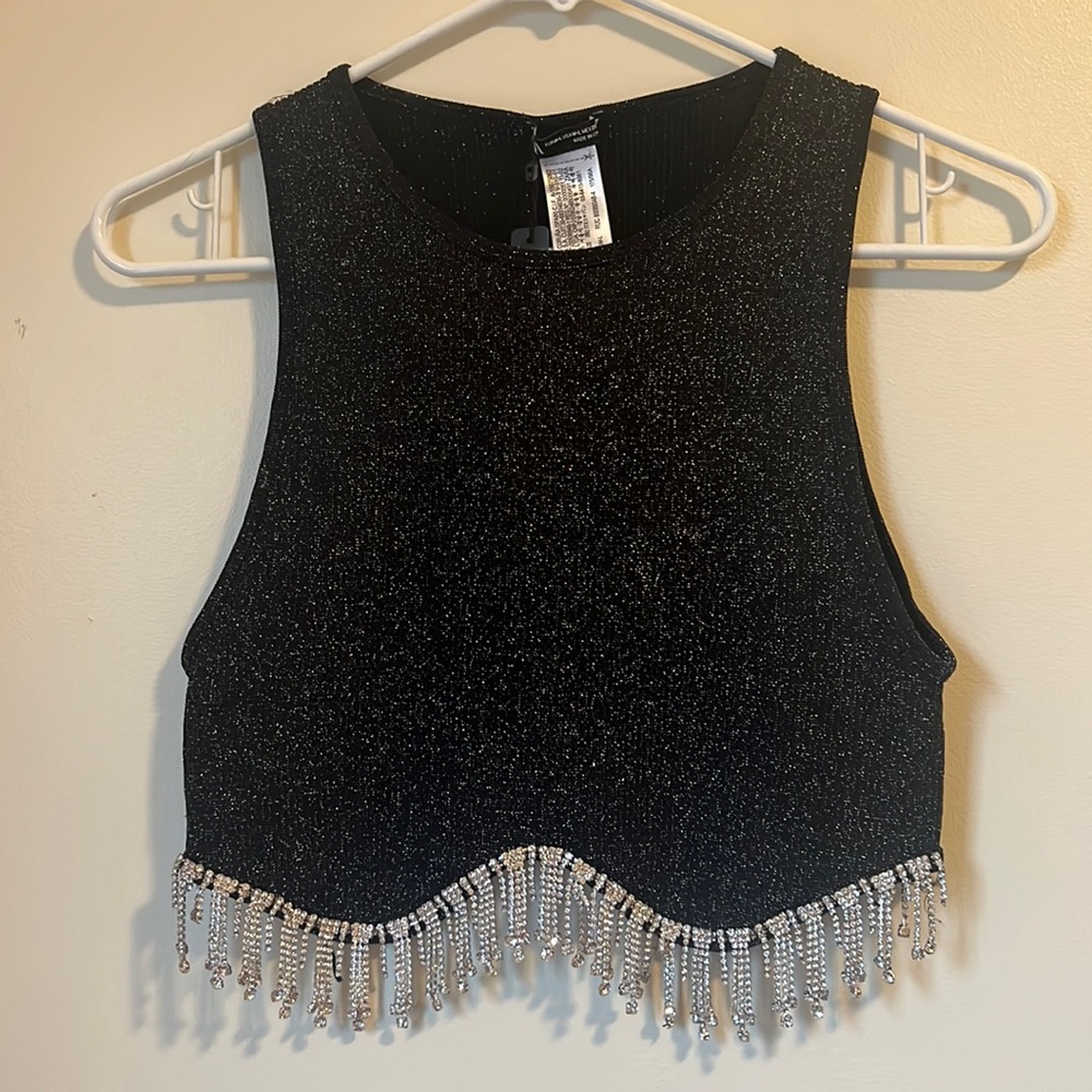 Rhinestone black and silver sparkly crop top